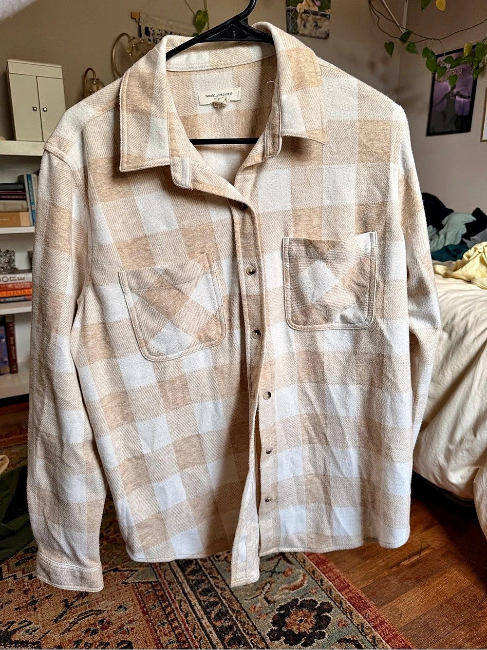 Plaid Button Down Shirt in Cream & Brown